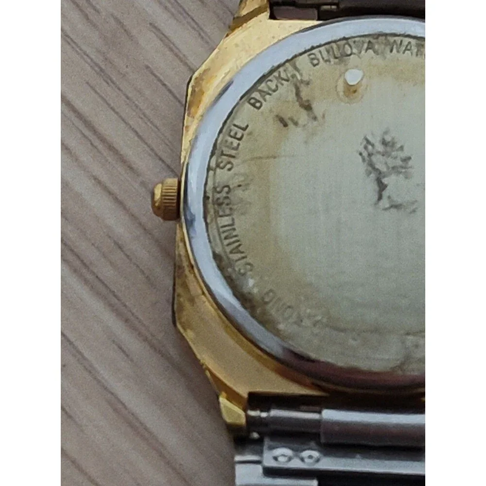 Bulova Vintage Quartz Watch Gold Tone Day Date Grey Dial Face Swiss Movement